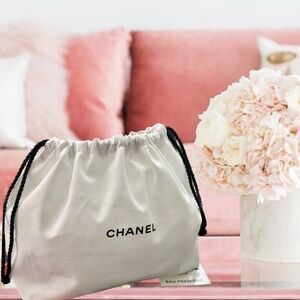 CHANEL white cotton canvas drawstring pouch cosmetic bag storage bag AUTHENTIC